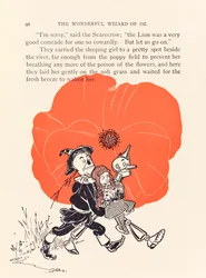 The Scarecrow and Tin Woodman rescue Dorothy from the deadly poppy field, from The Wonderful Wizard of Oz by L. Frank Baum
